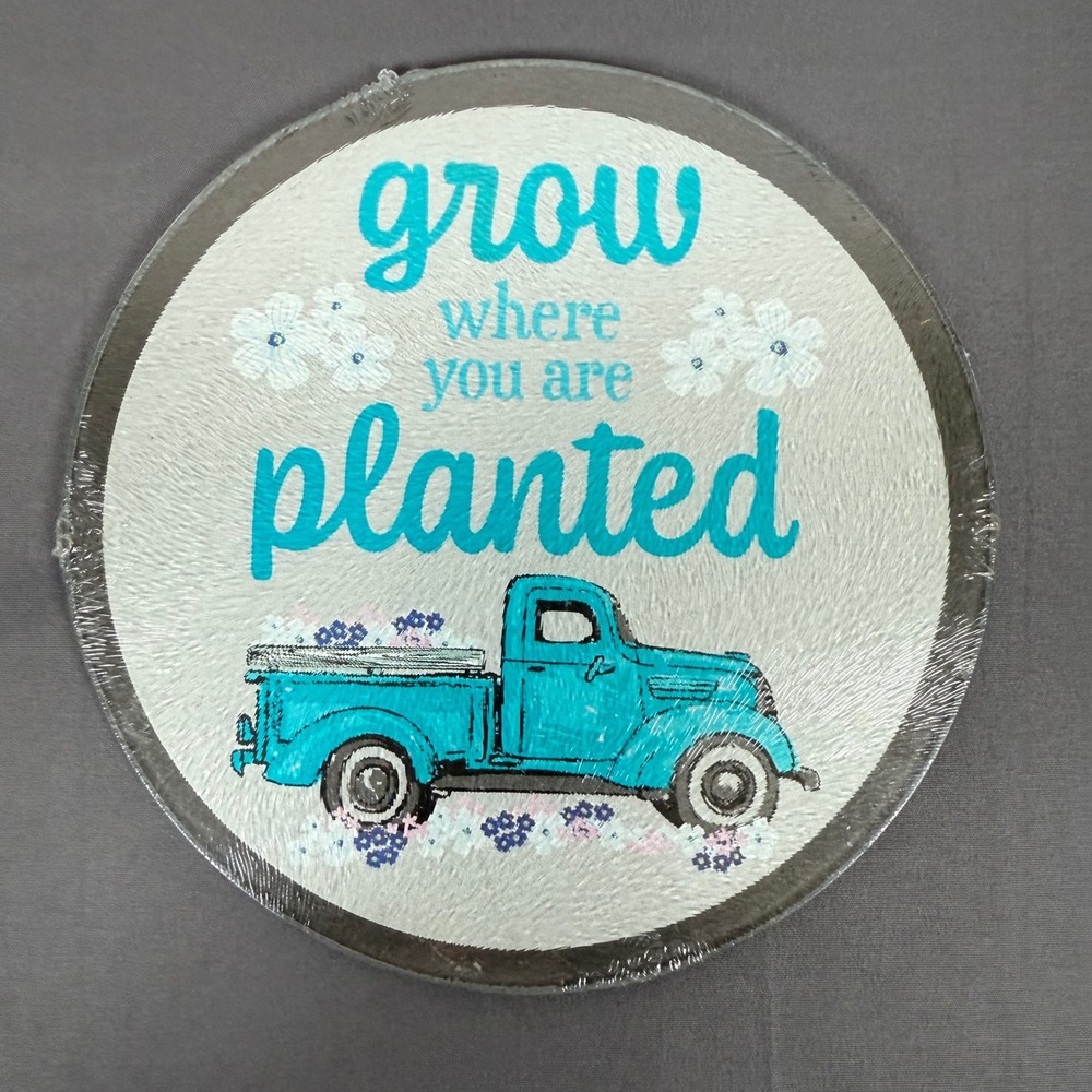 Farmhouse Truck Grow Where You Are Planted Round Glass Cutting‎ Board